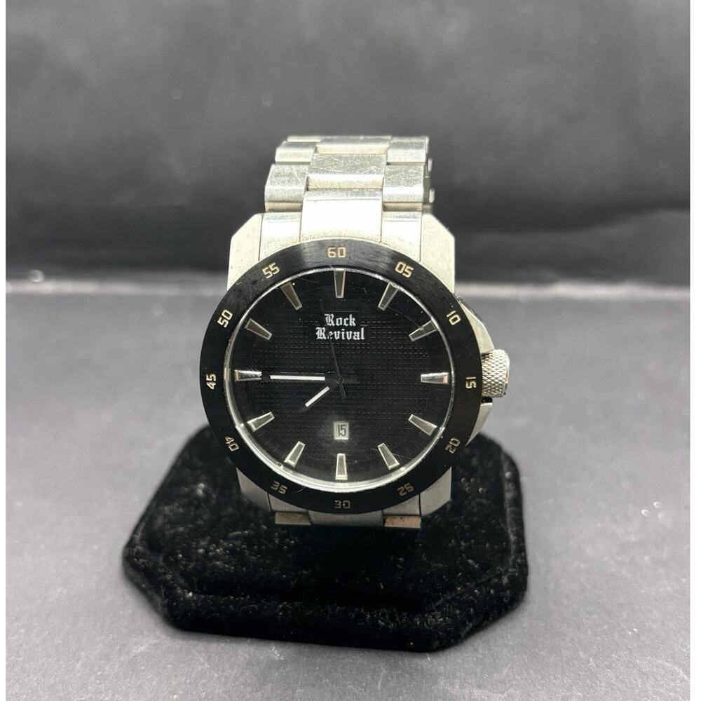 Rock Revival Mens Stainless Steel Heavy Watch New Battery Time And Date